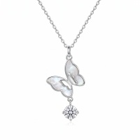 wholesale 925 Sterling Silver Butterfly Pendant Necklace With Moissanite And Mother Of Pearl For Women-