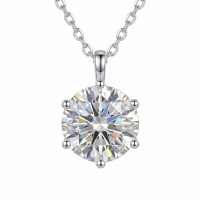 wholesale 925 Sterling Silver Round Moissanite Solitaire Pendant Necklace With Chain For Women-