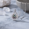 wholesale 925 Sterling Silver Rainbow Moissanite Halo Pendant Necklace With Chain For Women-0-3