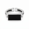 wholesale 925 Sterling Silver Elegant  Rope Band Ring with Rectangular Black Onyx Stone-0-0