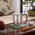wholesale 925 Sterling Silver Elegant  Mug with Hammered Texture and Wooden Handle-Premium Master Cup - Handicraft-0-2
