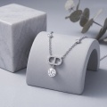 wholesale 925 Sterling Silver Round Moissanite Drop Pendant Necklace Station Chain For Women-0-4