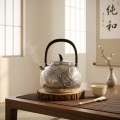 wholesale 999 Pure Silver Teapot Hammered Peacock Gold Plated Wooden Handle Tea Kettle-0-2