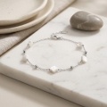 wholesale 925 Sterling Silver Sterling  Adjustable Chain Bracelet with White Beads and Four-Leaf Clover Charm-0-1
