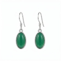 wholesale 925 Sterling Silver Oval Green Onyx Cabochon Drop Earrings For Women-undefined