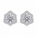 wholesale 925 Sterling Silver Moissanite Flower Halo Stud Earrings For Women-0-0