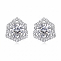 wholesale 925 Sterling Silver Moissanite Flower Halo Stud Earrings For Women-