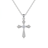 wholesale S925 Sterling Silver Elegant Sterling Silver Cross Pendant Necklace Set With A Dazzling Main Stone And Adorned With Exquisite Details - Moissanite - Jewelryodm-