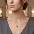 wholesale 925 Sterling Silver Moissanite Cross Pendant Necklace With Chain For Women-0-3