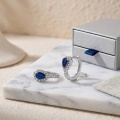 wholesale 925 Sterling Silver Pear Blue Cubic Zirconia Halo Huggie Hoop Earrings For Women-0-3