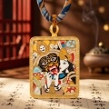 wholesale 24K Exquisite Cloisonné Pendant Featuring a Mythical Mask and Celestial Maiden Motif-0-2
