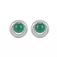 wholesale 925 Sterling Silver Elegant Green Gemstone Ring with CZ Accents in  Setting-undefined
