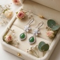 wholesale 925 Sterling Silver Elegant Sterling Silver Flower Dangle Earring with Teardrop Green Stone and Sparkling Accents-0-3