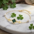 wholesale 925 Sterling Silver Gold Plated Malachite Four Leaf Clover White Pearl Anklet For Women-0-2