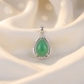 wholesale 925 Sterling Silver Teardrop Green Chalcedony Pendant With Cubic Zirconia For Women-0-2