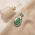 wholesale 925 Sterling Silver Carved Green Jade Drop Pendant With Cubic Zirconia For Women-0-2