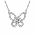 wholesale 925 Sterling Silver Butterfly Pendant Necklace With Round Moissanite Stone For Women-0-1