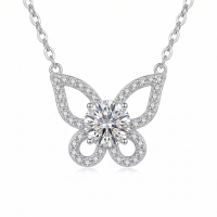 wholesale 925 Sterling Silver Butterfly Pendant Necklace With Round Moissanite Stone For Women-