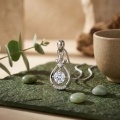 wholesale 925 Sterling Silver Elegant Sterling  Teardrop Pendant Necklace with Round CZ Centerpiece and Floral Accents-0-2