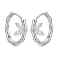 wholesale 925 Sterling Silver Bamboo Hoop Earrings With Marquise Zirconia Leaves For Women-0-0