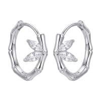 wholesale 925 Sterling Silver Bamboo Hoop Earrings With Marquise Zirconia Leaves For Women-undefined