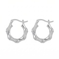 wholesale 925 Sterling Silver Sterling Silver Bamboo Textured Hoop Earring with Sparkling Pavé Accents-0-0