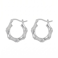wholesale 925 Sterling Silver Sterling Silver Bamboo Textured Hoop Earring with Sparkling Pavé Accents-undefined