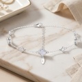 wholesale 925 Sterling Silver Sterling  Clover Charm Bracelet with Pearl Accents-0-1