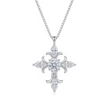 wholesale 925 Sterling Silver Moissanite Cross Pendant Necklace With Box Chain For Women-0-0