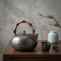wholesale 999 Pure Silver Handcrafted Silver Teapot With Mountain Landscape Engraving And Green Jade Finial - Handicraft-0-3