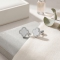 wholesale 925 Sterling Silver Four Leaf Clover Cubic Zirconia Beaded Stud Earrings For Women-0-4