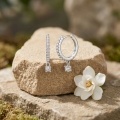 wholesale 925 Sterling Silver Elegant CZ Hoop Earrings with Dangling Solitaire Charm-0-2