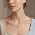 wholesale 925 Sterling Silver Moissanite Cross Pendant Necklace With Chain For Women-0-8