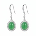 wholesale 925 Sterling Silver Elegant  Jade Oval Earring with Greek Key Border-0-0