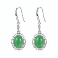 wholesale 925 Sterling Silver Elegant  Jade Oval Earring with Greek Key Border-undefined