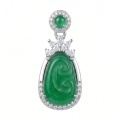 wholesale 925 Sterling Silver Carved Green Jade Drop Pendant With Cubic Zirconia For Women-0-0