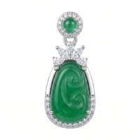 wholesale 925 Sterling Silver Elegant Jade Cz Pendant Luxurious Green Gemstone Jewelry With Sparkling Accents-undefined