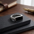 wholesale 925 Sterling Silver Elegant  Rope Band Ring with Rectangular Black Onyx Stone-0-3