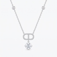 wholesale 925 Sterling Silver Round Moissanite Drop Pendant Necklace Station Chain For Women-