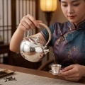 wholesale 999 Pure Silver Hammered Teapot Kettle With Woven Rattan Handle-0-3