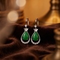wholesale 925 Sterling Silver Butterfly Drop Earrings Green Jade Pear Cubic Zirconia For Women-0-2