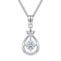 wholesale 925 Sterling Silver Elegant Sterling  Teardrop Pendant Necklace with Round CZ Centerpiece and Floral Accents-undefined