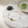 wholesale 925 Sterling Silver Elegant Malachite Clover And Pearl S925 Sterling Silver Bracelet For Women-0-2