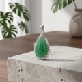 wholesale 925 Sterling Silver Elegant Green Gemstone Pendant with CZ Accents in  Setting-0-1