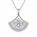 wholesale 925 Sterling Silver Moissanite Fan Shaped Pendant Necklace With Chain For Women-0-0