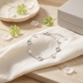 wholesale 925 Sterling Silver Elegant  Pearl Clover Charm Bracelet-0-2