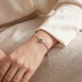 wholesale 925 Sterling Silver Blue Moissanite Cushion Halo Adjustable Box Chain Bracelet For Women-0-2