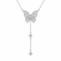 wholesale 925 Sterling Silver Moissanite Butterfly Lariat Drop Necklace For Women-