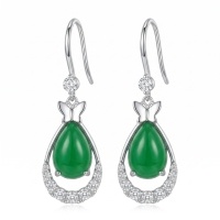 wholesale 925 Sterling Silver Butterfly Green Jade Teardrop Cubic Zirconia Drop Earrings For Women-undefined