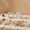 wholesale 925 Sterling Silver Geometric Square Hollow Stud Earrings For Women Minimalist Jewelry-0-2